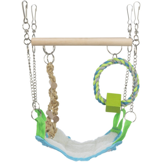 Підвісний міст Trixie для хом яка гамак з іграшками дерево і мотузка 17 х 22 х 15 см