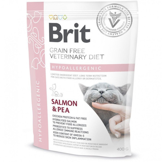 Корм сухий Brit Grain Free VetDiet Cat Hypoallergenic для котів з харчовою алергією та непереносимістю з лососем та горохом