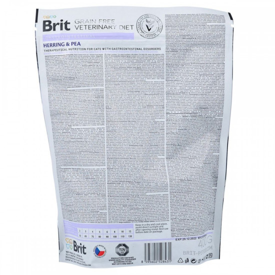 Корм сухий Brit Grain Free VetDiet Cat Gastrointestinal для котів з порушеним травленням з оселедцем лососем яйцем та горохо