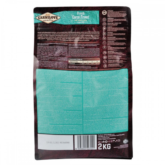 Корм сухий Carnilove Fresh Carp and Trout Sterilised for Adult Cats для дорослих стерилізованих та кастрованих котів з короп