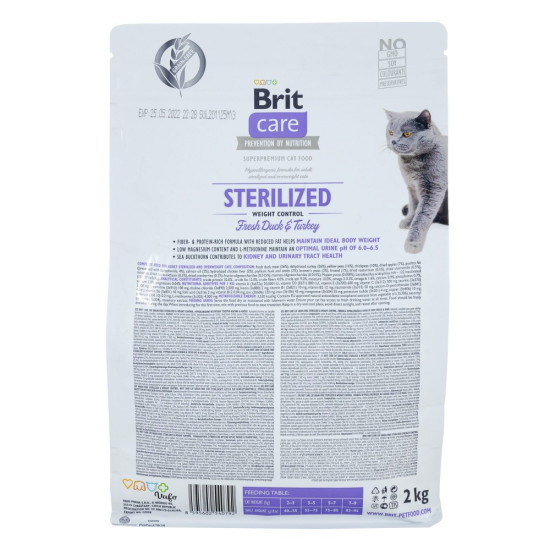 Корм сухий Brit Care Cat Grain Free Sterilized Weight Control для стерилізованих котів з надмірною вагою качка та індичка 2