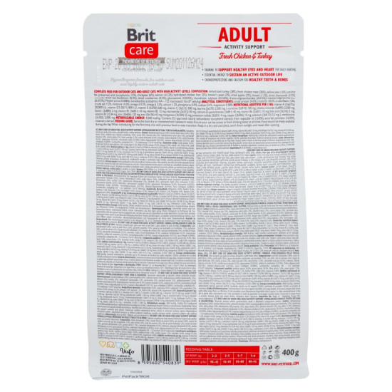 Корм сухий Brit Care Cat Grain Free Adult Activity Support для вуличних та дорослих котів філе індички та курки 400 г