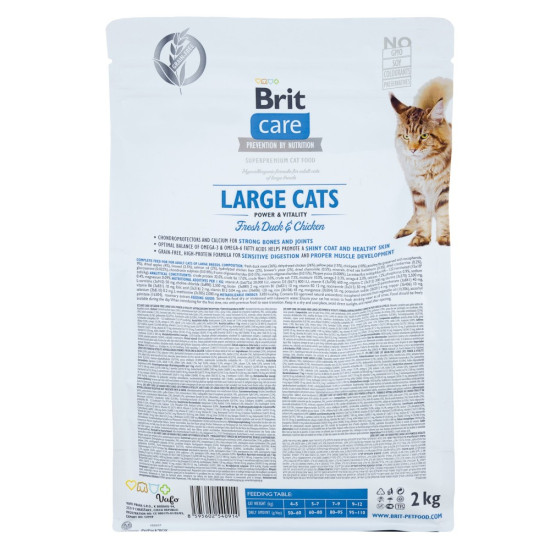 Корм сухий Brit Care Cat Grain Free Large Power Vitality для дорослих котів великих порід з качкою та куркою 2 кг