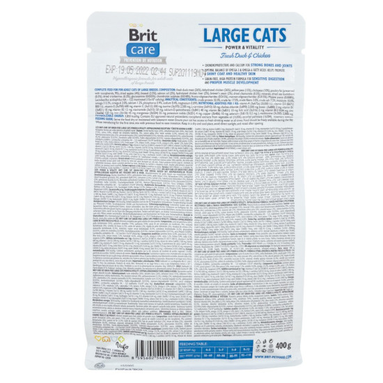 Корм сухий Brit Care Cat Grain Free Large Power Vitality для дорослих котів великих порід з качкою та куркою 400 г