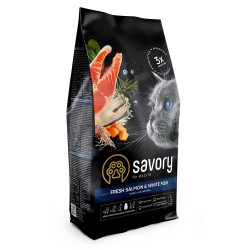 Корм сухий Savory Adult Cat Gourmand Fresh Salmon and White Fish для довгошерстих котів зі свіжим лососем і білою рибою 2 кг
