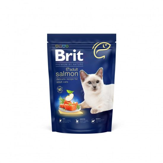 Корм сухий Brit Premium Cat by Nature Adult Salmon для дорослих котів з лососем 800 г