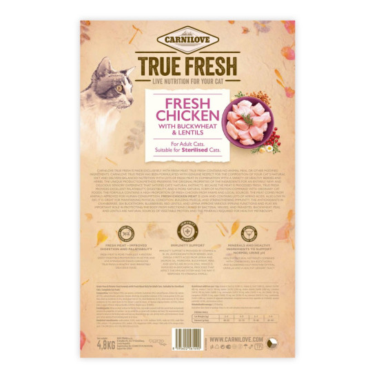 Корм сухий Carnilove True Fresh Cat Fresh Chicken для дорослих котів з куркою 4,8 кг