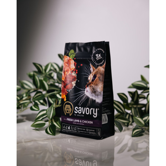 Корм сухий Savory Adult Cat Steril Fresh Lamb and Chicken для стерилізованих котів з ягнятиною та куркою 400 г