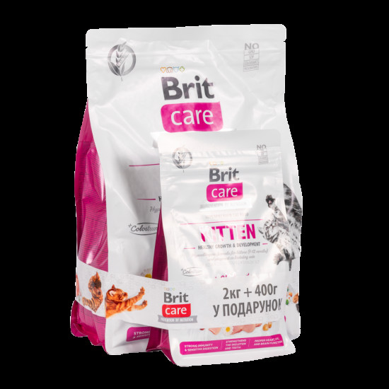 НАБІР Корм сухий Brit Care GF Kitten Healthy Growth and Development д/кошенят курка та індичка 2 кг + 400 г