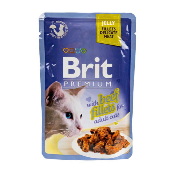 Корм вологий Brit Premium Cat Beef Fillets Jelly pouch для котів філе яловичини в желе 85 г
