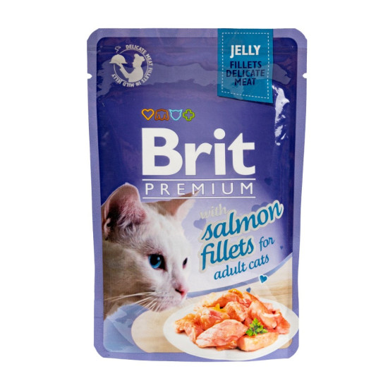 Корм вологий Brit Premium Cat Salmon Fillets Jelly pouch для котів філе лосося в желе 85 г
