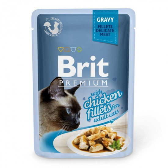 Корм вологий Brit Premium Cat Chicken Fillets Gravy pouch для котів філе курки в соусі 85 г