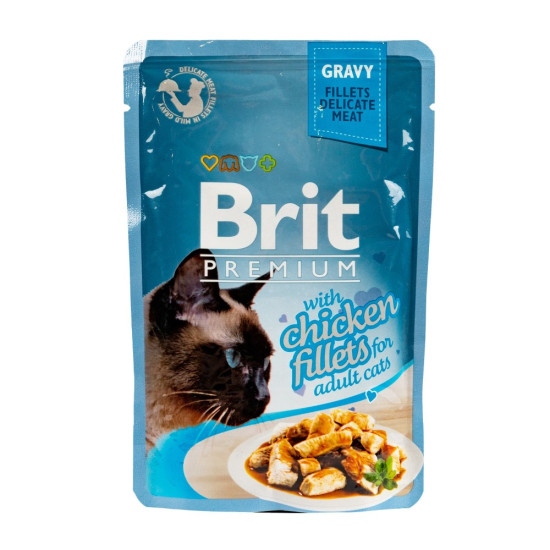 Корм вологий Brit Premium Cat Chicken Fillets Gravy pouch для котів філе курки в соусі 85 г