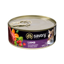 Корм вологий Savory Cat Can Adult Sterilised консерви для стерилізованих котів з ягням 100 г