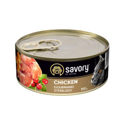 Корм вологий Savory Cat Can Adult Sterilised консерви для стерилізованих котів з куркою 100 г