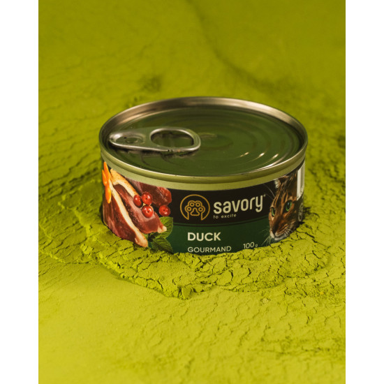 Корм вологий Savory Cat Can Adult Duck консерви для вибагливих котів з качкою 100 г