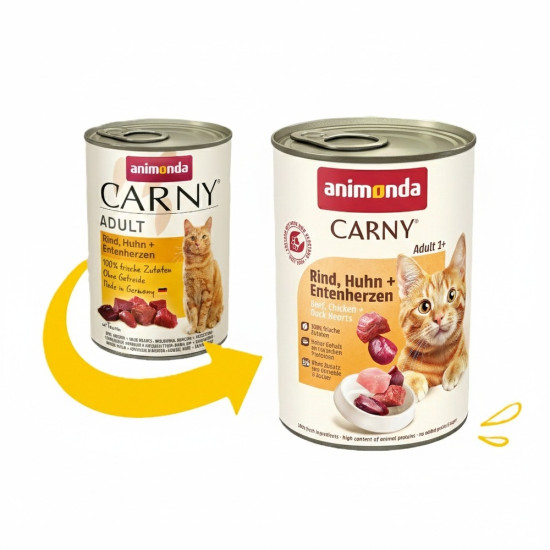 Корм вологий Carny Adult Beef Chicken Duck hearts консервований для дорослих котів з яловичиною куркою і качиними серцями 40