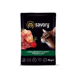 Корм вологий Savory Adult Cat Pouch Lamb and Beetroot in Gravy для дорослих котів з ягням та буряком у соусі 85 г