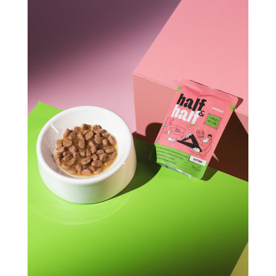 Корм вологий HalfHalf для кошенят шматочки з індичкою у желе у формі пауча 100г