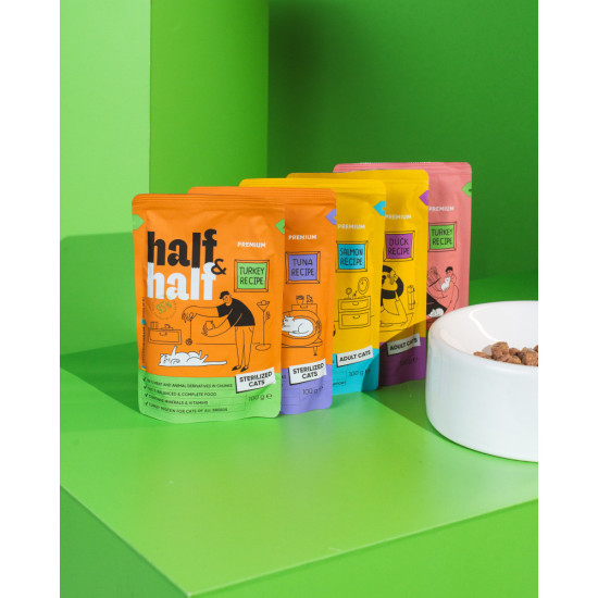 Корм вологий HalfHalf для стерилізованих котів шматочки з індичкою в желе у формі пауча 100г