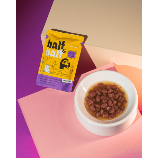Корм вологий HalfHalf для дорослих котів шматочки з качкою у соусі у формі пауча 100г