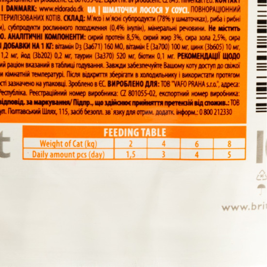 Корм вологий Brit Premium Salmon for Sterilised д/стерилізованих котів лосось 100 г