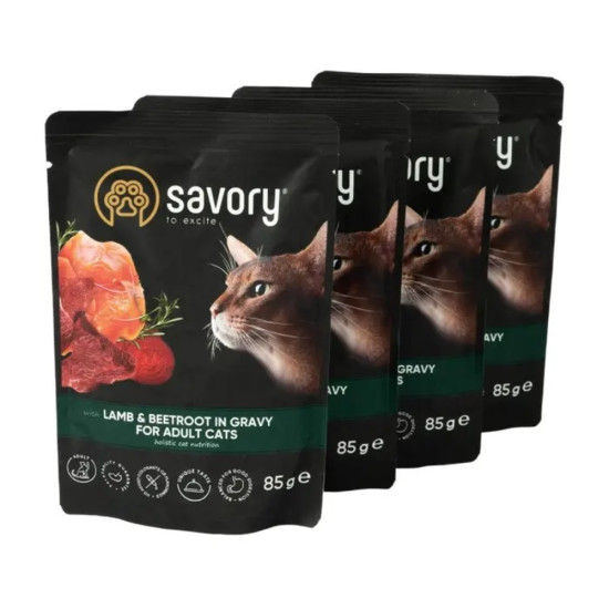 Набір паучів Savory Adult Cats with Lamb and Beetrot in Gravy 3+1