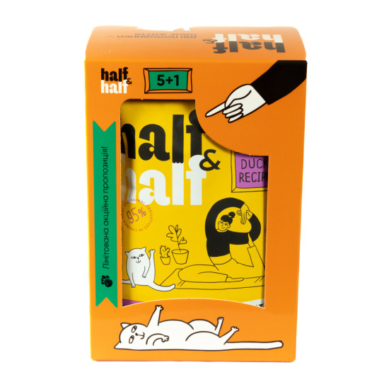 Набір паучів HalfHalf д/дорослих котів качка/соус 5+1
