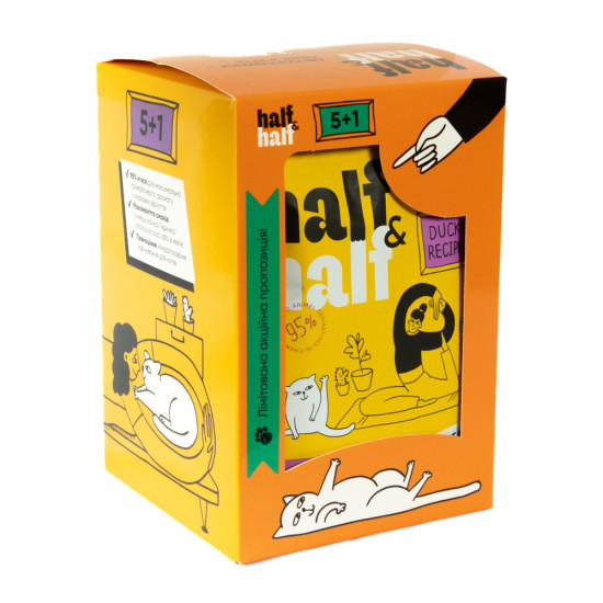 Набір паучів HalfHalf д/дорослих котів качка/соус 5+1