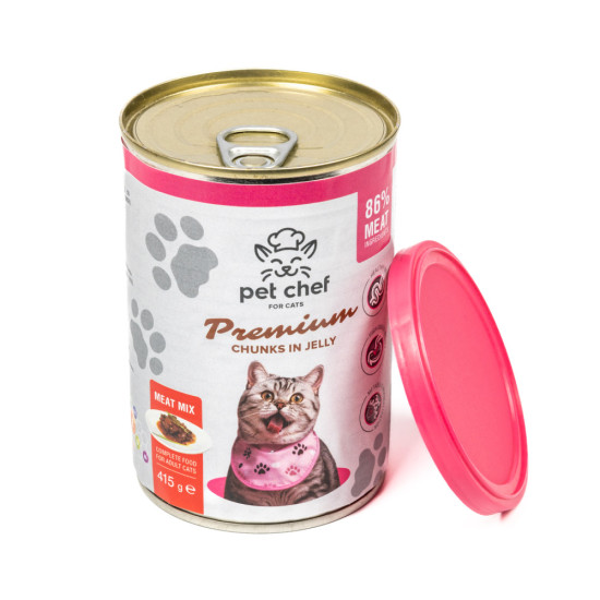 Вологий корм для котів Pet Chef шматочки в желе М ясний мікс 415 г