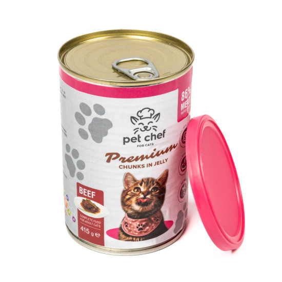 Вологий корм для котів Pet Chef шматочки в желе з яловичиною 415 г