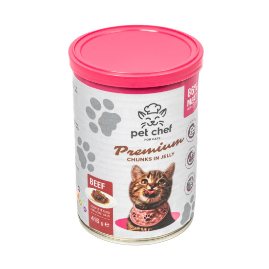 Вологий корм для котів Pet Chef шматочки в желе з яловичиною 415 г