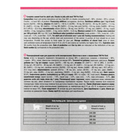 Вологий корм для котів Pet Chef шматочки в желе з яловичиною 415 г