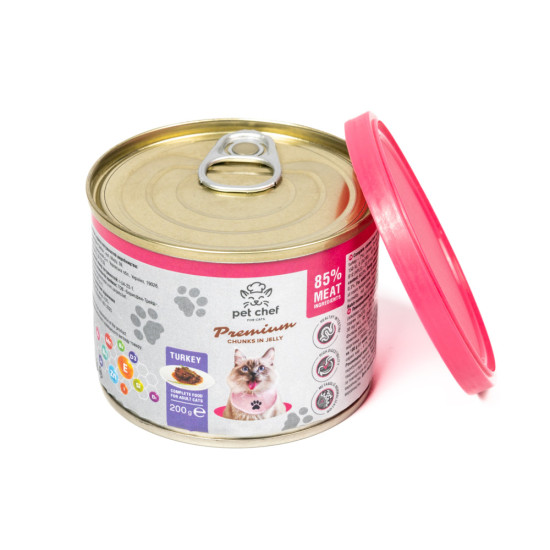 Вологий корм для котів Pet Chef шматочки в желе з індичкою 200г