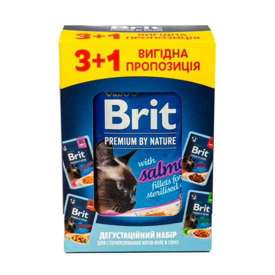 НАБІР Корм вологий Brit Premium Delicate Fillets in Gravy для котів3+1