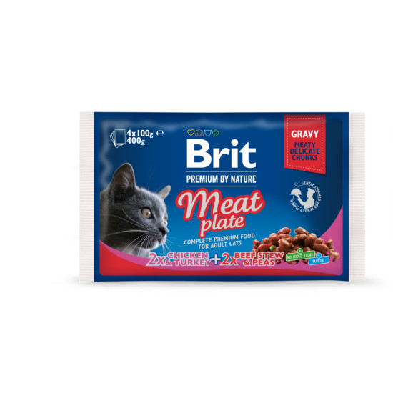 Корм вологий Brit Premium Cat Meat Plate pouches набір для котів м_ясна тарілка курка та індичка з тушкованою яловичиною та