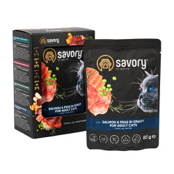 Набір паучів 3+1 Savory Adult Cat Salmon and Peas in Gravy для котів шматки в соусі з лососем та горохом 4х85 г