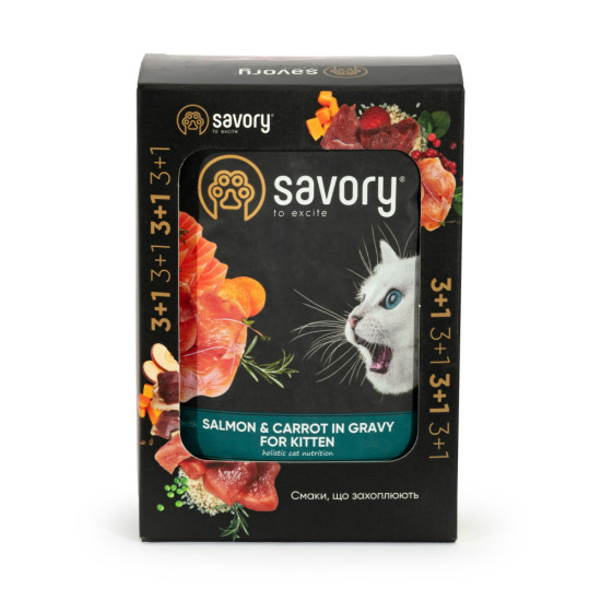 Набір паучів Savory Kitten, with Salmon and Carrot in Gravy 3+1