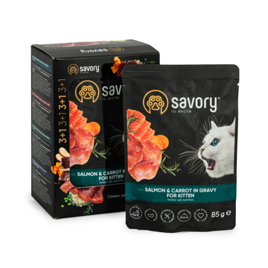 Набір паучів Savory Kitten, with Salmon and Carrot in Gravy 3+1