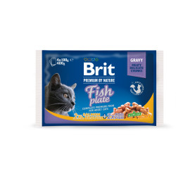 Корм вологий Brit Premium Cat Fish Plate pouches набір паучів для котів рибна тарілка з тріскою, лососем та фореллю 100 г х
