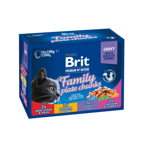 Корм вологий Brit Premium Cat Family Plate pouches набір паучів сімейна тарілка для котів асорті 4 смаки 100 г х 12 шт.