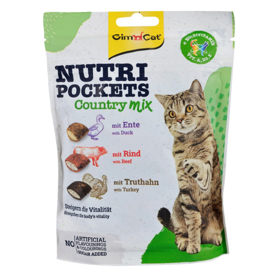 Ласощі вітамінні GimCat Nutri Pockets Кантрі мікс для котів з качкою яловичиною та індичкою 150 г