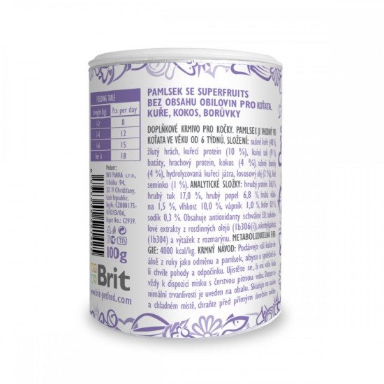 Ласощі Brit Care Superfruits Kitten д/кошенят від 6 тижнів з куркою кокосом та чорницею 100 г