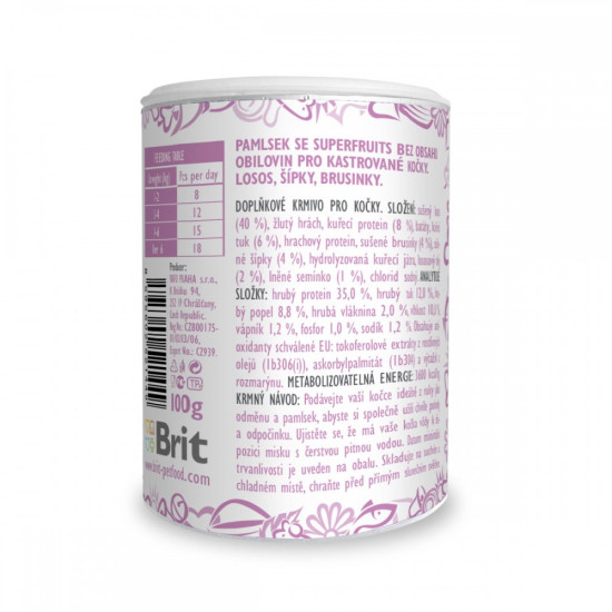 Ласощі Brit Care Superfruits Salmon д/стерилізованих котів з лососем шипшиною та журавлиною 100 г