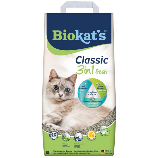 Наповнювач Biokats для котячого туалету Classic Fresh 3in1 бентонітовий 0,1 – 5мм 18 л