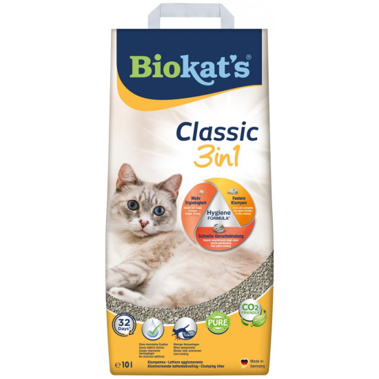 Наповнювач Biokats для котячого туалету Classic 3in1 бентонітовий 0,1–5 мм 10 л