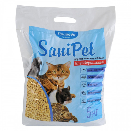 Наповнювач Природа Sani Pet Універсальний гігієнічний для котячих туалетів деревинний 5 кг