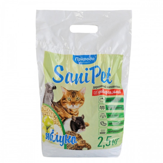 Наповнювач Природа Sani Pet Яблуко гігієнічний для котячих туалетів деревинний 2,5 кг
