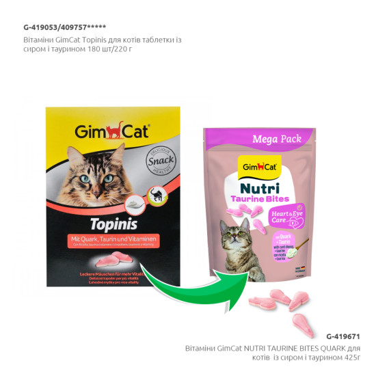 Вітаміни GimCat Nutri Taurine Bites для дорослих котів для підтримки здоров_я серця із сиром і таурином 425 г