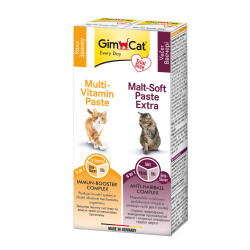 Набір паст GimCat KOMBI-PACK Multi-Vitamin + Malt-Soft Extra для котів для імунітету та виведення грудок шерсті 2х20г